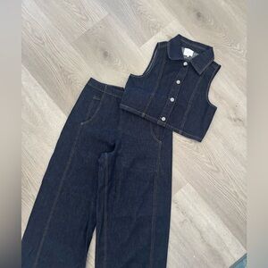 Matching set: Dark Blue Denim Vest & Barrel pant